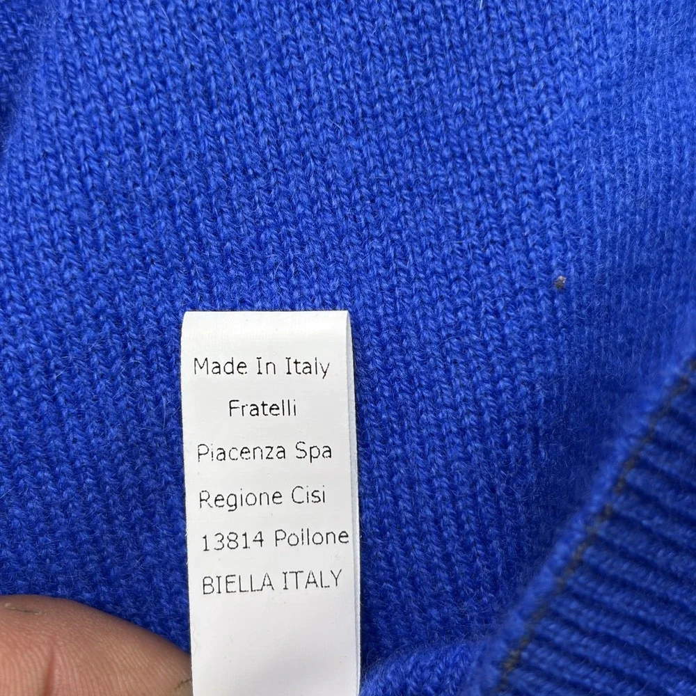 Paul Stuart 100% Cashmere Blue Quarter zip Sweater Size L Made In Italy